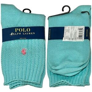 Polo Ralph Lauren Aqua Blue Green Shaker Knit Slouchy Rayon Blend Socks 9-11 NWT